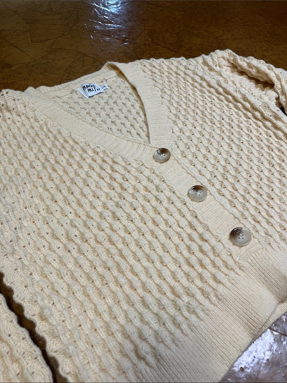 Princess Polly Cream Textured V-Neck Button Cardigan Sz Lg/XL